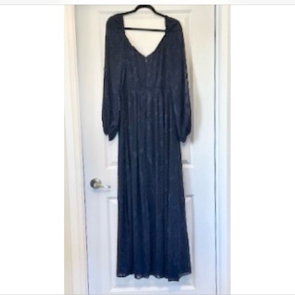 SOIEBLU Gown Elegant Navy Chiffon Surplice V Neck Balloon L/S NWT Sz M L - Picture 15 of 15